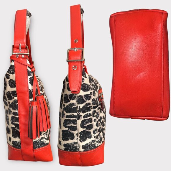 Coach Legacy Ocelot Duffle Sac 19996 Orange Leather Print Canvas Convertible Bag - Picture 5 of 7